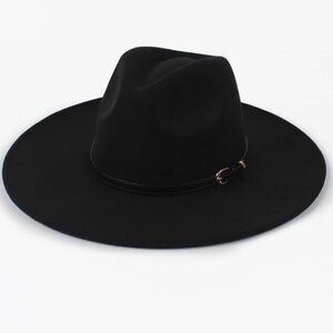 Black Women Fashion Belt Decor Hat Elegant Water Drop Top Fedora Cowboy Western